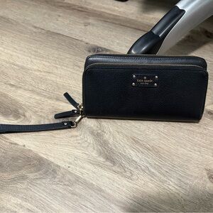 Kate Spade Black Wristlet Wallet with Gold Accents